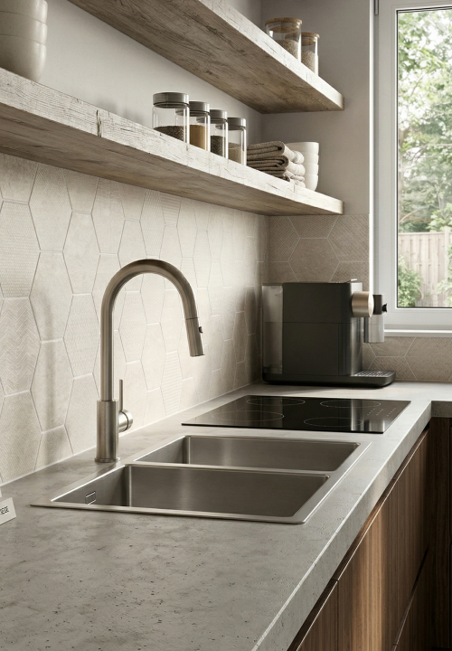 Azulejo Espanol Rhin Hexa Beige csempe - 31,6x90
